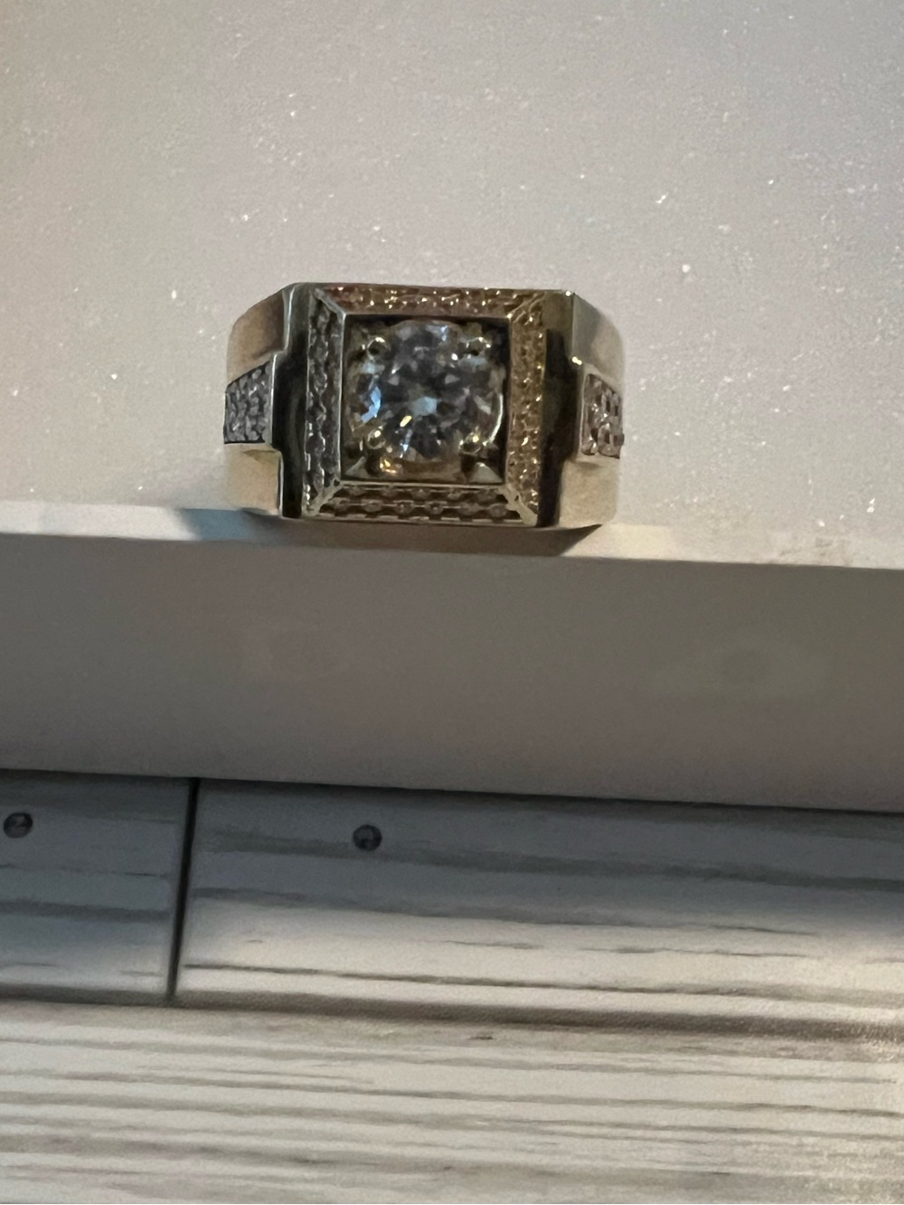 Classic .925 GF Men’s Ring w Center & Side Lab Created Diamonds